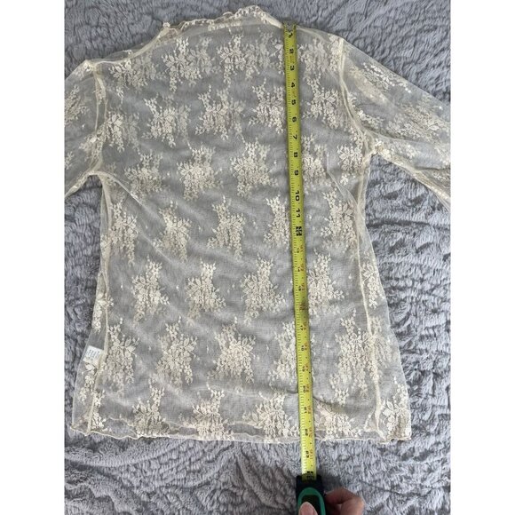 De Vave Beige Cream High Neck Sheer Lace Long Sleeve Sz L NWOT - Picture 5 of 6